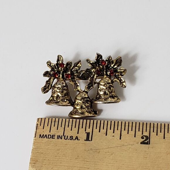 Vintage Christmas Holiday Bells Embellished Pin Brooch - Picture 5 of 5